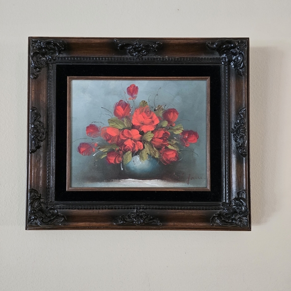 Vintage Floral Painting in Ornate Frame Roses In Vase‎ Oil Pinting Signed - Picture 2 of 12